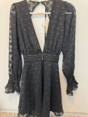 For Love And Lemons Black Floral Lace V-Neck Mini Dress
